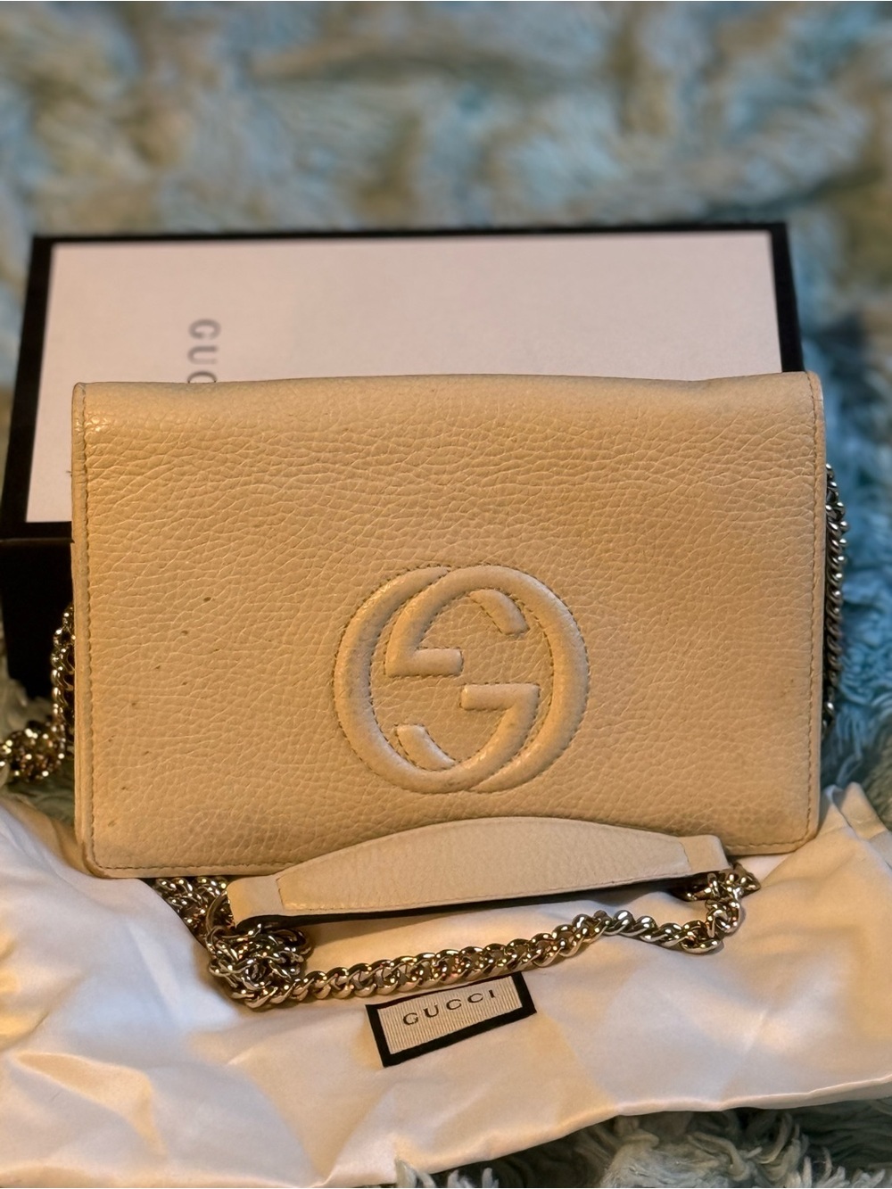 Authentic Gucci Soho Wallet on Chain (WOC) – Cream/White